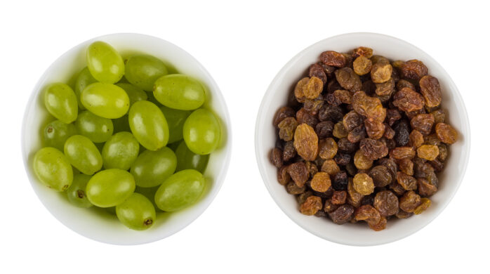 Skincare grapes dehydrated raisins